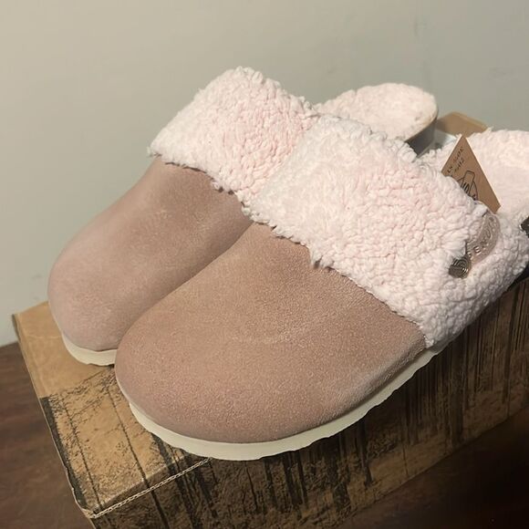 GENUINS Clog Pink Suede Faux Sherpa Cozy Slip On Slipper Slide Shoes - Picture 2 of 6